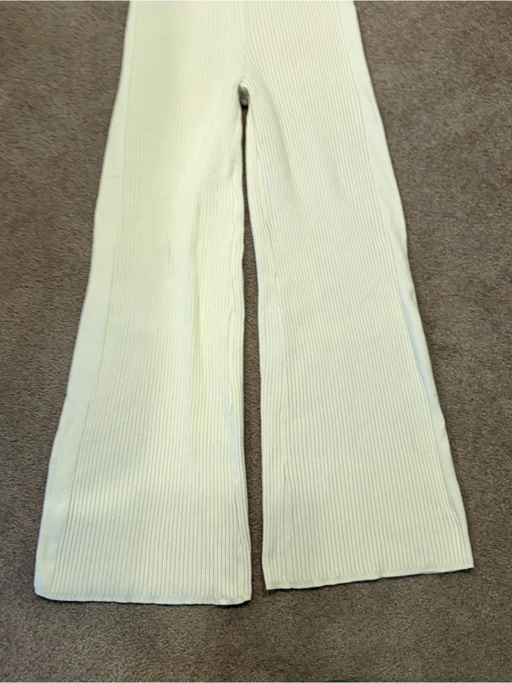 Aerie SzSm Cream Ribbed Wide-Leg Knit Pants